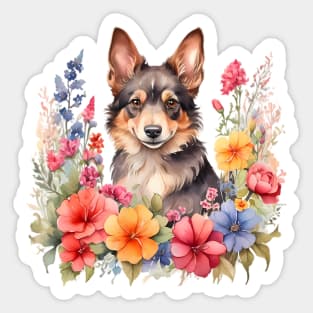 A small munsterlander decorated with beautiful watercolor flowers Sticker